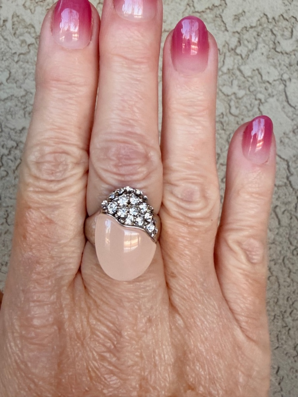 Camille Lucie Silver Plated Pink Lucite CZ Ring